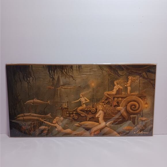 RARE David Delamare "The Caravan" Mermaid Dolphin Unframed Print Only 20x10 inch - Picture 1 of 5